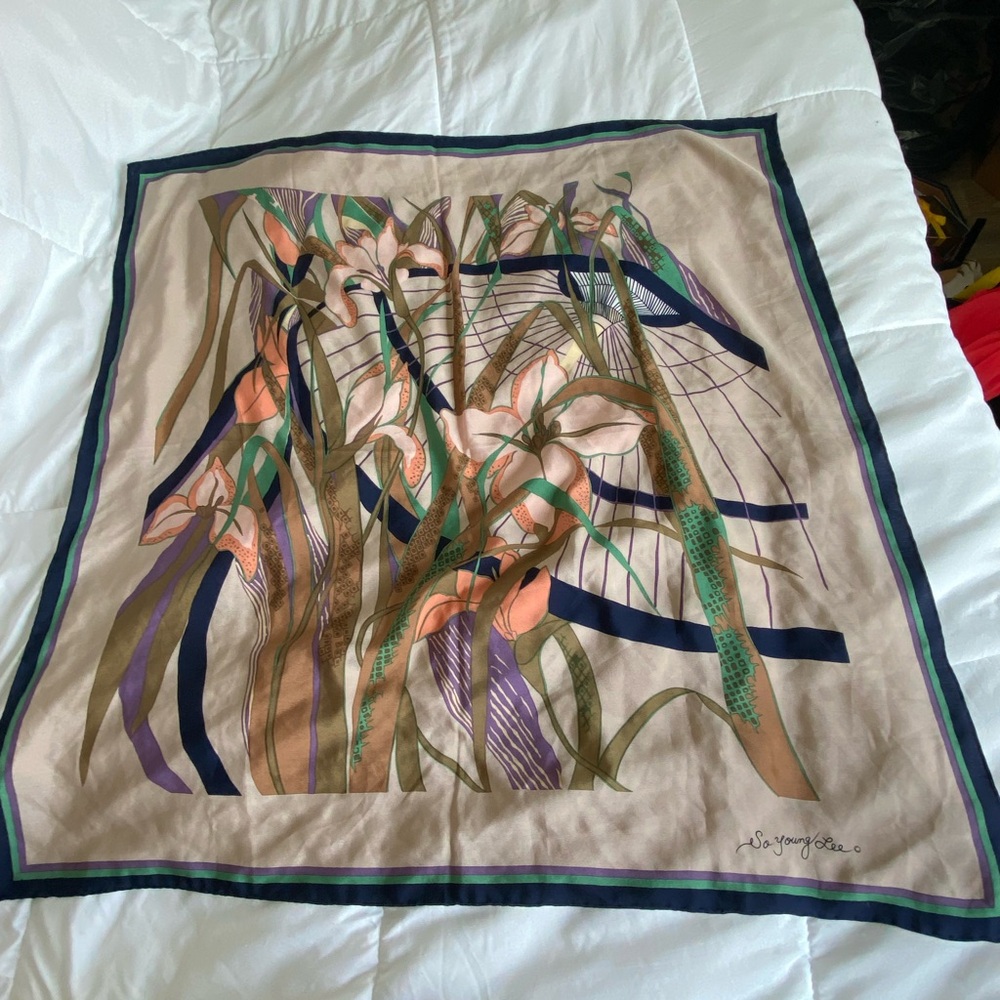 Silk Scarf with Abstract Botanical Design